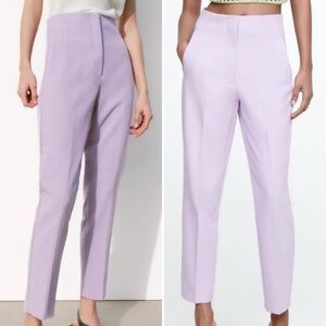 NWT Zara high waist rise lilac pastel purple crop ankle pants tailored work L